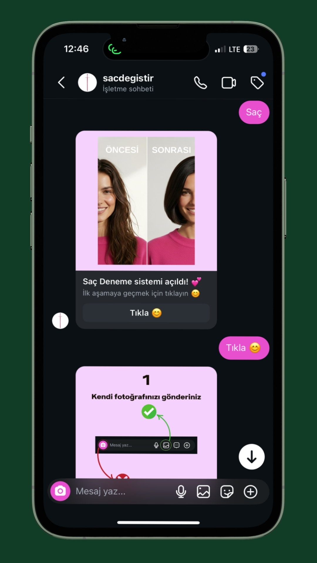 Instagram DM karşılama akışı ekranı